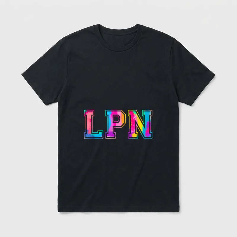 LPN Appreciation Day Tie Dye T-Shirt – Colorful tie dye collegiate letters spelling LPN – Classic T-Shirt in Black