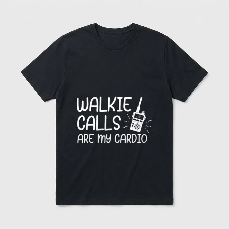 SPED Teacher Nurse T-Shirt – Walkie Calls Are My Cardio lettering and walkie-talkie graphic – Classic T-Shirt in Black
