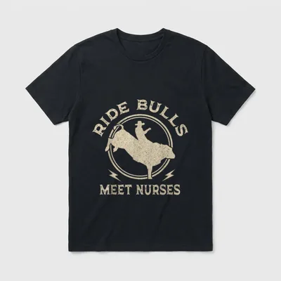 Bull Riding Cowboy Nurse Rider Rodeo T-Shirt – Classic T-Shirt in Black