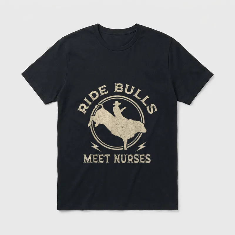 Bull Riding Cowboy Nurse Rider Rodeo T-Shirt – Classic T-Shirt in Black