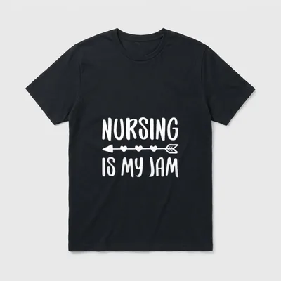 Nursing Is My Jam T-Shirt – The words Nursing Is My Jam with a heart arrow – Classic T-Shirt in Black