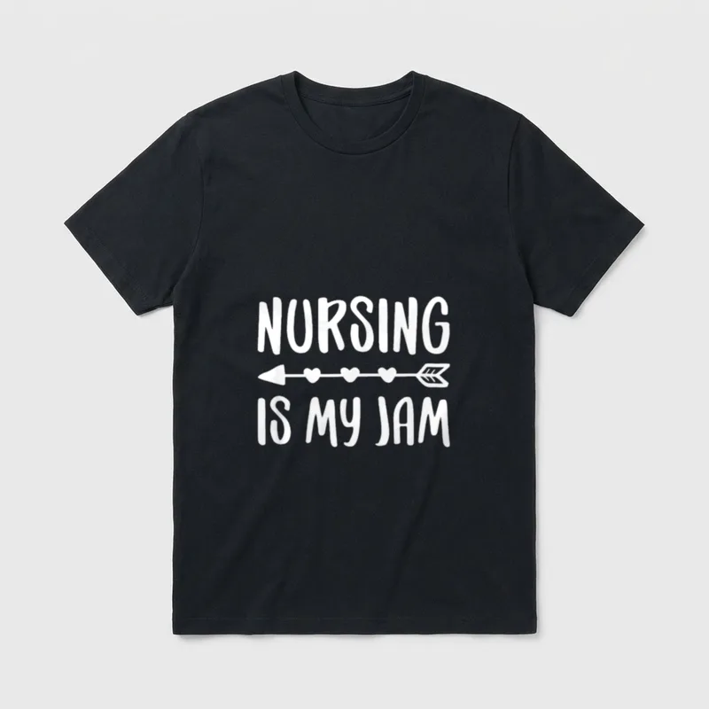 Nursing Is My Jam T-Shirt – The words Nursing Is My Jam with a heart arrow – Classic T-Shirt in Black