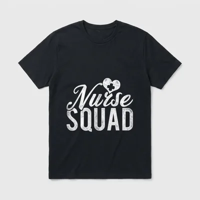 Nurse Squad Spirit T-Shirt – Distressed Nurse Squad text with heart and medical cross – Classic T-Shirt in Black