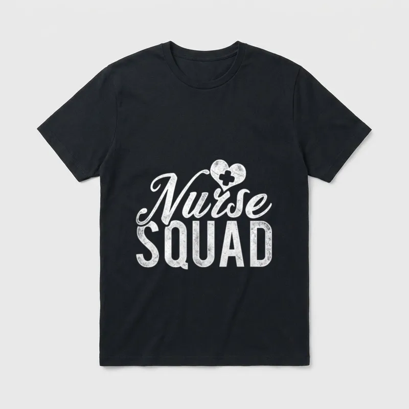 Nurse Squad Spirit T-Shirt – Distressed Nurse Squad text with heart and medical cross – Classic T-Shirt in Black