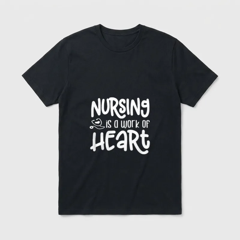 Nursing Is a Work of Show T-Shirt – Nursing is a work of Heart text and stethoscope – Classic T-Shirt in Black