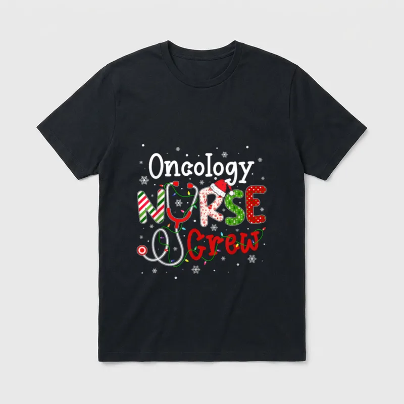 Oncology Christmas Nurse Crew Nursing Pattern T-Shirt – Classic T-Shirt in Black