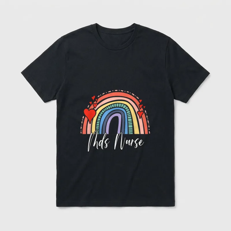 Mds Nurse T-Shirt – Mds Nurse with rainbow and red hearts – Classic T-Shirt in Black