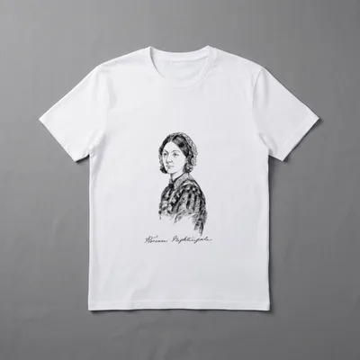 English Nurse T-Shirt – Florence Nightingale portrait with script signature – Classic T-Shirt in Black