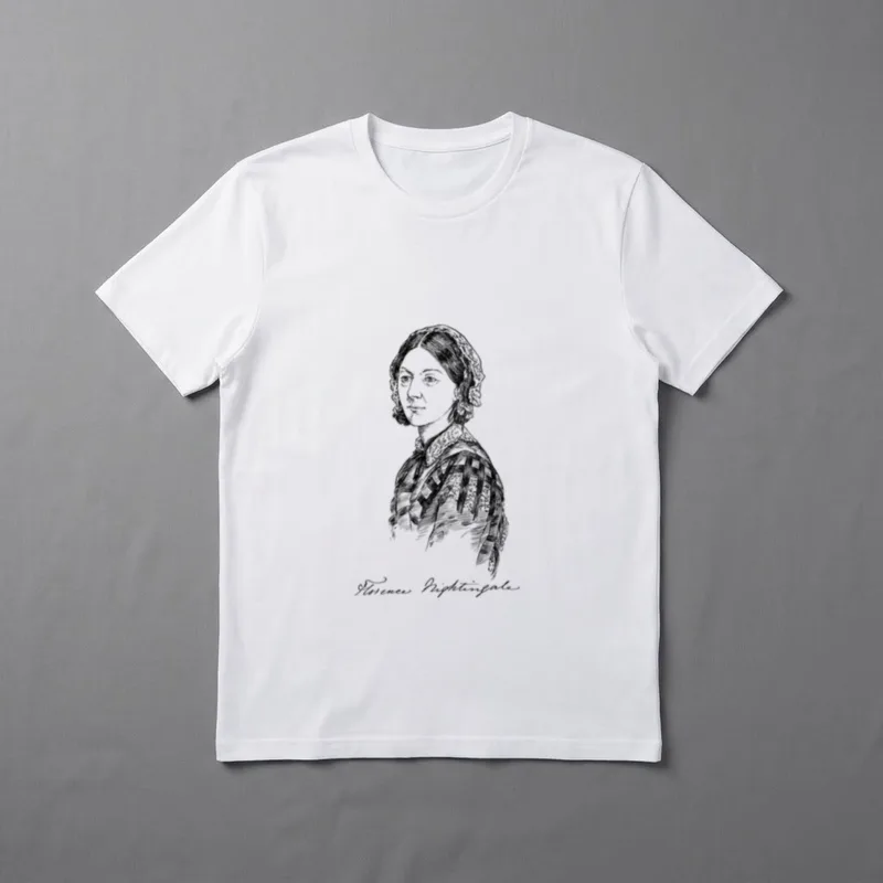 English Nurse T-Shirt – Florence Nightingale portrait with script signature – Classic T-Shirt in Black