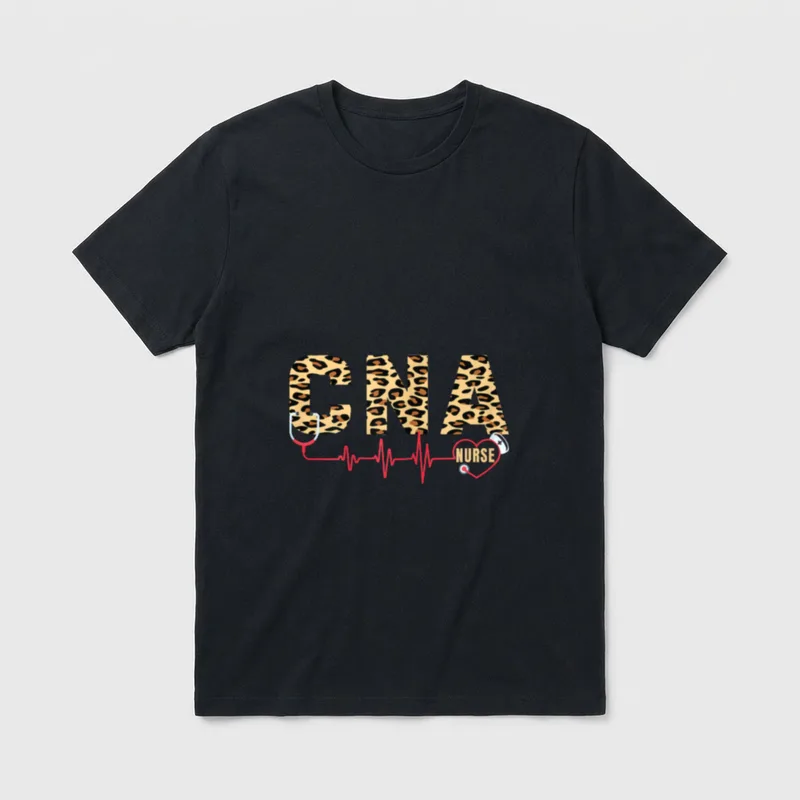Leopard Nursing Lover Girls CNA Nurse T-Shirt – Classic T-Shirt in Black