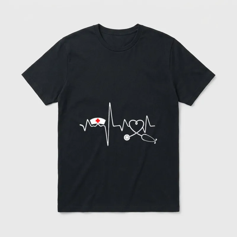 Nurse Heartbeat Stethoscope Nursing Teacher Student T-Shirt – Classic T-Shirt in Black