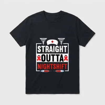 Straight Outta Night Shift Nurse RN T-Shirt – Classic T-Shirt in Black