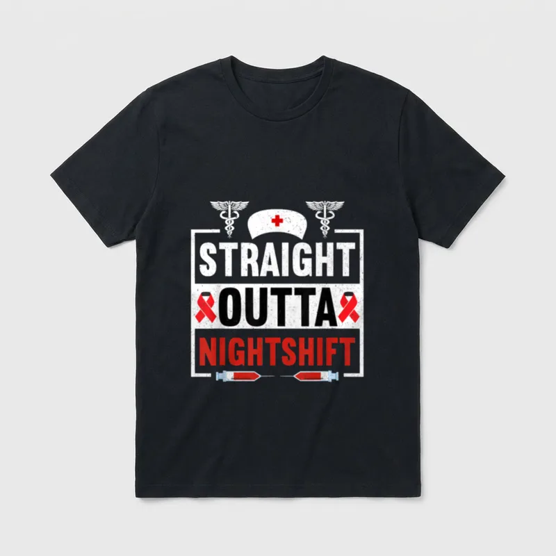 Straight Outta Night Shift Nurse RN T-Shirt – Classic T-Shirt in Black