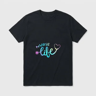 NurseLife Nursejob Colorful T-Shirt – Pastel NURSE life lettering with heart stethoscope tubing – Classic T-Shirt in Black