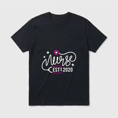 Nurse Established 2020 RN Nursing School T-Shirt – Nurse EST. 2020 with heart stethoscope – Classic T-Shirt in Black