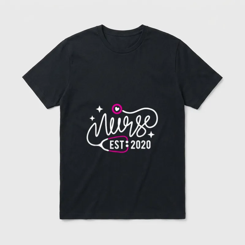 Nurse Established 2020 RN Nursing School T-Shirt – Nurse EST. 2020 with heart stethoscope – Classic T-Shirt in Black