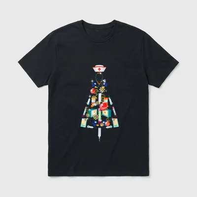 VepaDesigns Christmas Nurse Tree RN Registered T-Shirt – Classic T-Shirt in Black