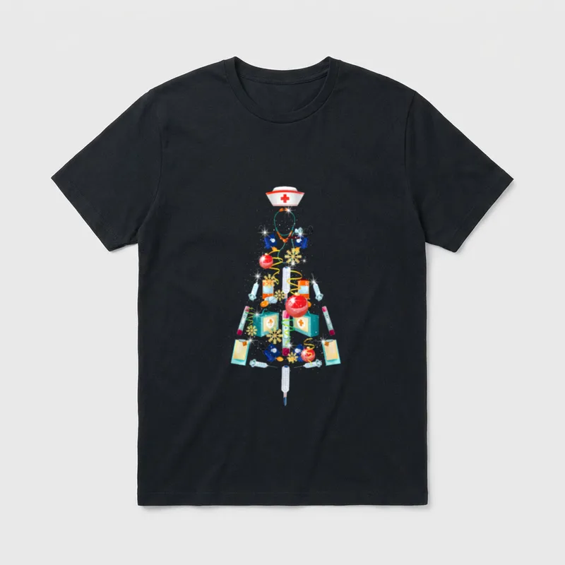 VepaDesigns Christmas Nurse Tree RN Registered T-Shirt – Classic T-Shirt in Black