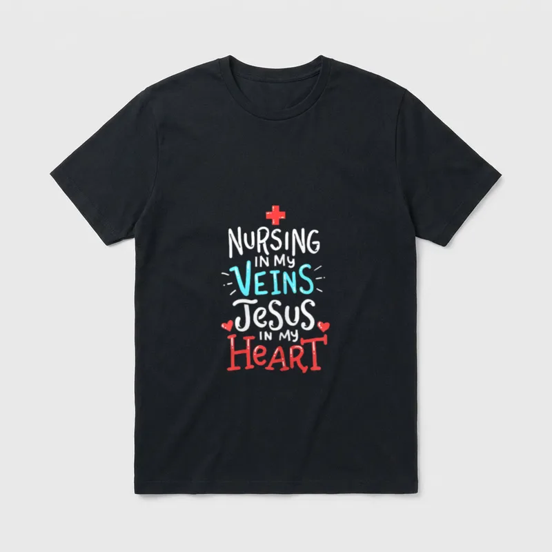 Nursing and Jesus in My Veins T-Shirt – Classic T-Shirt in Black