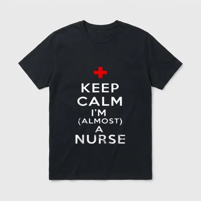 Keep Calm I'm Almost a Patient T-Shirt – Red cross icon with text KEEP CALM I'M (ALMOST) A NURSE – Classic T-Shirt in Black