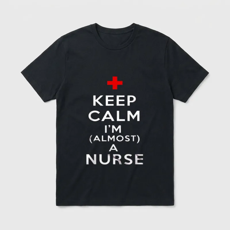 Keep Calm I'm Almost a Patient T-Shirt – Red cross icon with text KEEP CALM I'M (ALMOST) A NURSE – Classic T-Shirt in Black