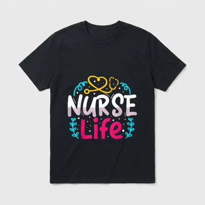 Nurse Life Doctor T-Shirt – NURSE Life with a yellow heart-shaped stethoscope – Classic T-Shirt in Black