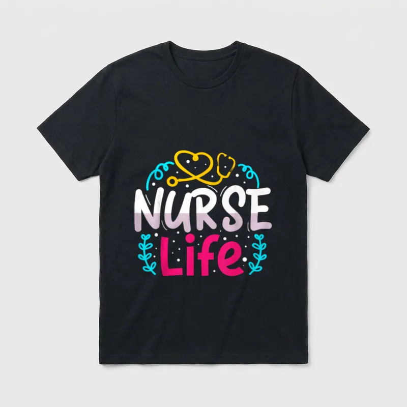 Nurse Life Doctor T-Shirt – NURSE Life with a yellow heart-shaped stethoscope – Classic T-Shirt in Black