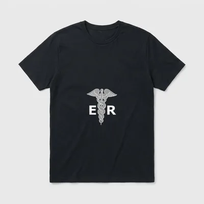 ER Nurse Caduceus Medical Symbol Nursing T-Shirt – Caduceus emblem flanked by bold ER lettering – Classic T-Shirt in Black