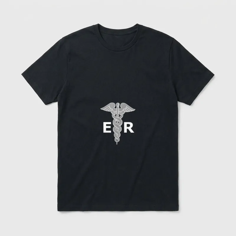 ER Nurse Caduceus Medical Symbol Nursing T-Shirt – Caduceus emblem flanked by bold ER lettering – Classic T-Shirt in Black