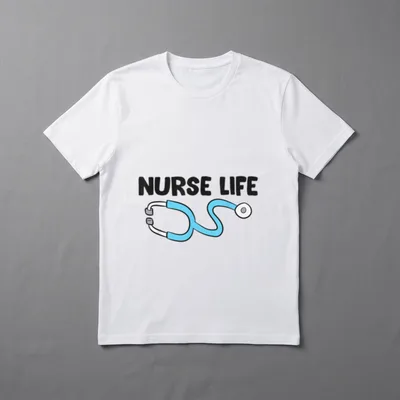 Nurse Life Nursery T-Shirt – “NURSE LIFE” lettering with a blue stethoscope – Classic T-Shirt in Black