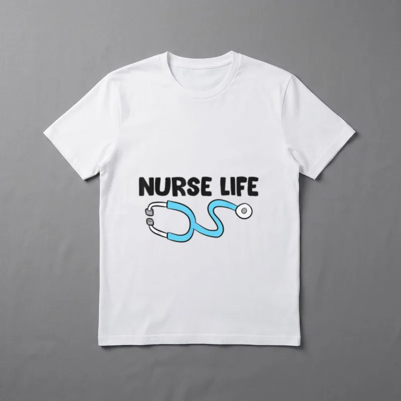Nurse Life Nursery T-Shirt – “NURSE LIFE” lettering with a blue stethoscope – Classic T-Shirt in Black