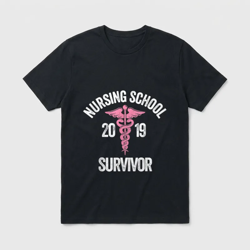 Nursing School Survivor Graduation Party Nurse T-Shirt – Classic T-Shirt in Black