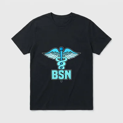 BSN Nurse Bachelor of Science T-Shirt – Light blue caduceus staff with BSN letters – Classic T-Shirt in Black