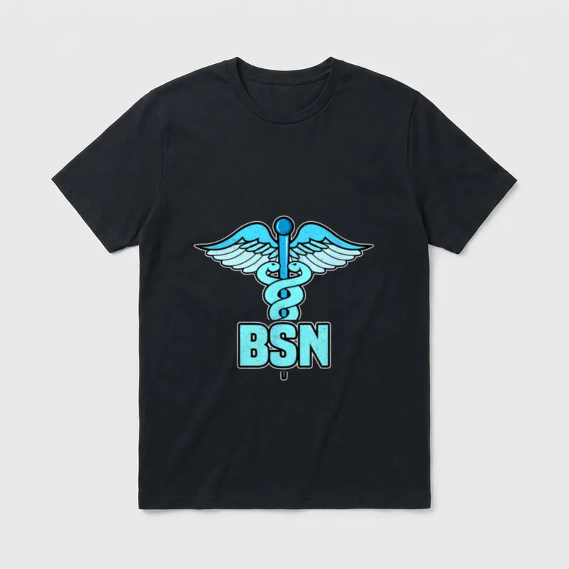 BSN Nurse Bachelor of Science T-Shirt – Light blue caduceus staff with BSN letters – Classic T-Shirt in Black