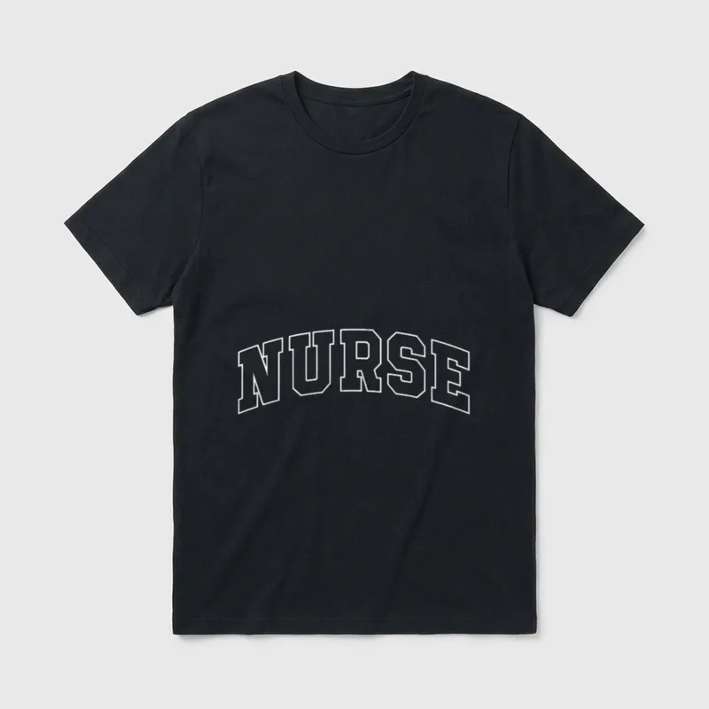 Nurse Funny Athletic Lettering Nursing T-Shirt – “NURSE” in arched athletic outline lettering – Classic T-Shirt in Black