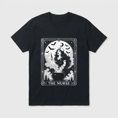 Nurse Tarot Card Funny Nursing Witch T-Shirt – The Nurse tarot card with cauldron and syringe – Classic T-Shirt in Black