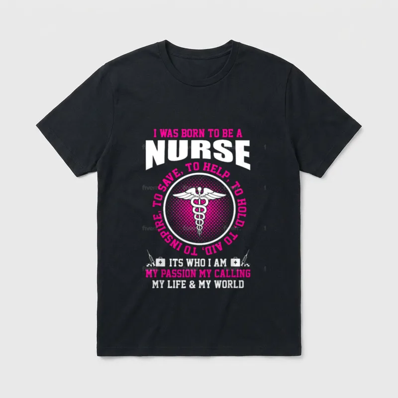 Born to Be a Nurse T-Shirt – Caduceus emblem with first aid kits, syringes, and medical lettering – Classic T-Shirt in Black