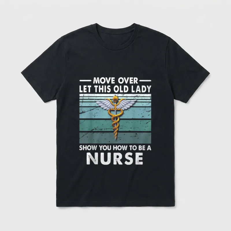 How to Be a Nurse T-Shirt – Winged caduceus with retro stripes and nurse humor lettering – Classic T-Shirt in Black