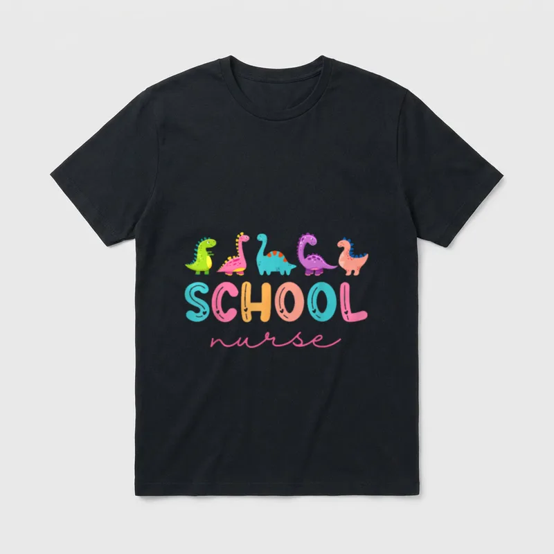School Nurse Dinosaurs Appreciation Nursing Day T-Shirt – Classic T-Shirt in Black