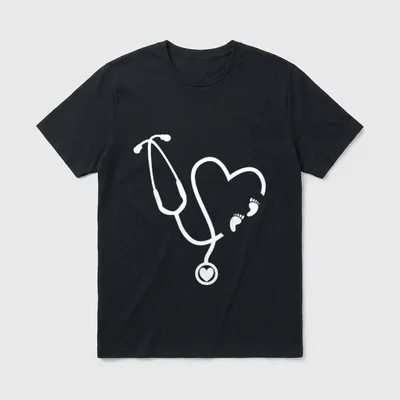 Pregnant Nurse Stethoscope Heart Feet Pregnancy T-Shirt – Classic T-Shirt in Black