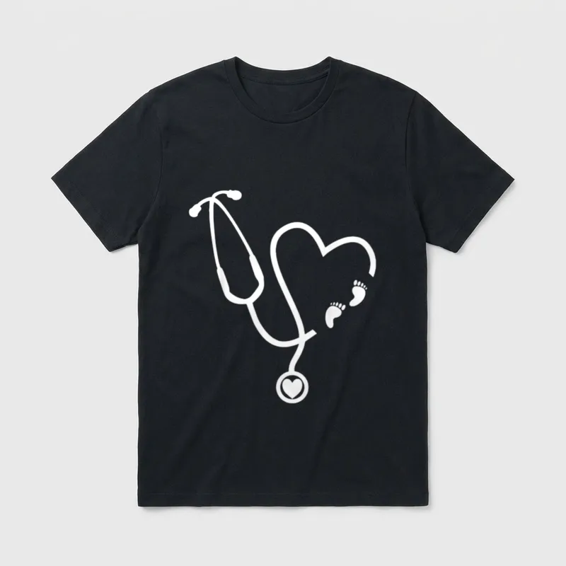 Pregnant Nurse Stethoscope Heart Feet Pregnancy T-Shirt – Classic T-Shirt in Black