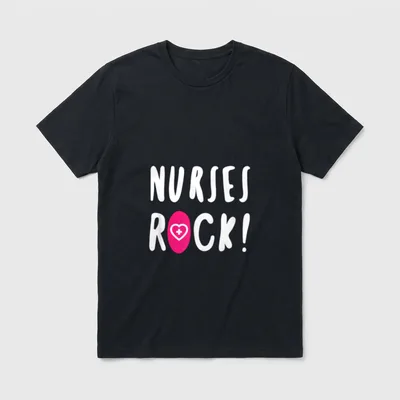 Nurses Rock Great T-Shirt – White Nurses Rock lettering with pink heart medical cross – Classic T-Shirt in Black
