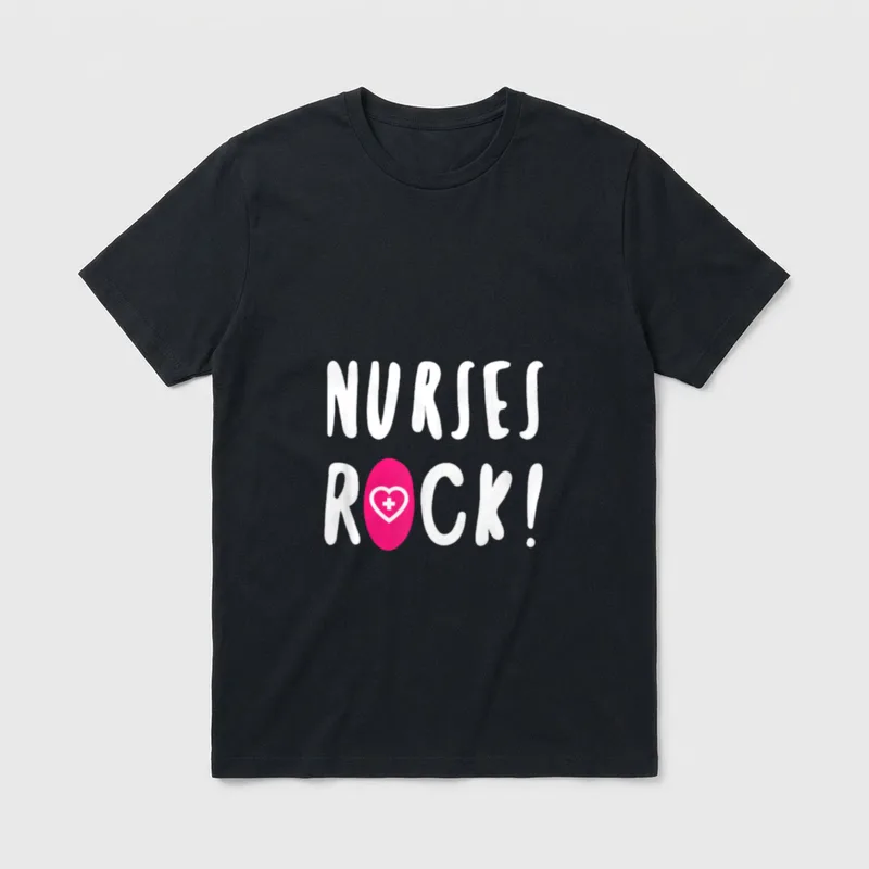 Nurses Rock Great T-Shirt – White Nurses Rock lettering with pink heart medical cross – Classic T-Shirt in Black