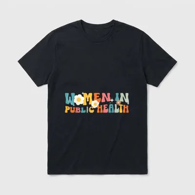 In Public Health Nurse Nursing T-Shirt – “WOMEN IN PUBLIC HEALTH” with retro daisies and a syringe – Classic T-Shirt in Black