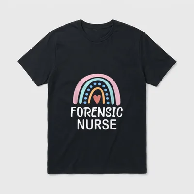 Forensic Nursing Nurse Examiner T-Shirt – Pastel rainbow with heart and FORENSIC NURSE lettering – Classic T-Shirt in Black