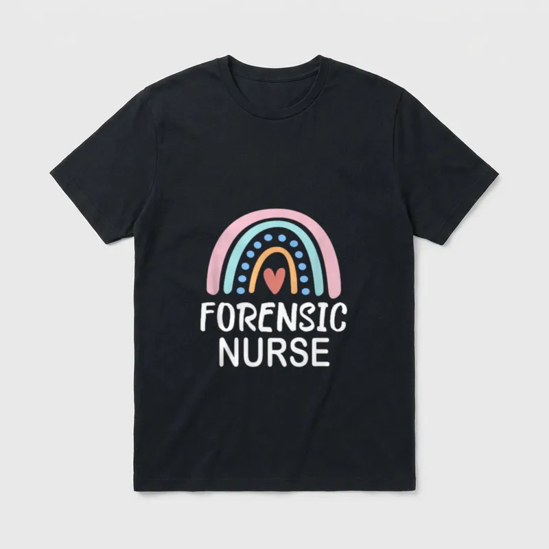 Forensic Nursing Nurse Examiner T-Shirt – Pastel rainbow with heart and FORENSIC NURSE lettering – Classic T-Shirt in Black