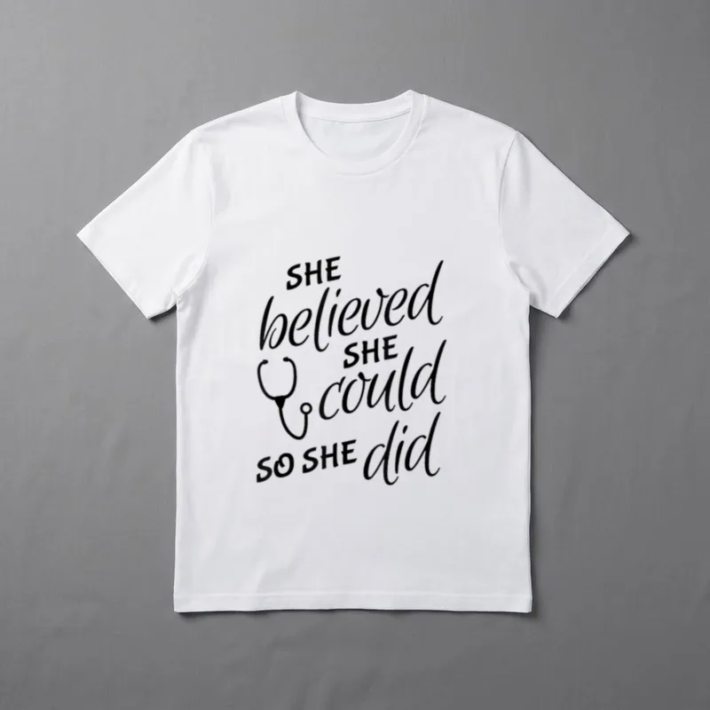 She Believed Could So Did Looking T-Shirt – SHE believed SHE could SO SHE did with a stethoscope – Classic T-Shirt in Black