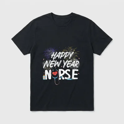 Happy New Year Nurse Stethoscope Fireworks T-Shirt – Classic T-Shirt in Black