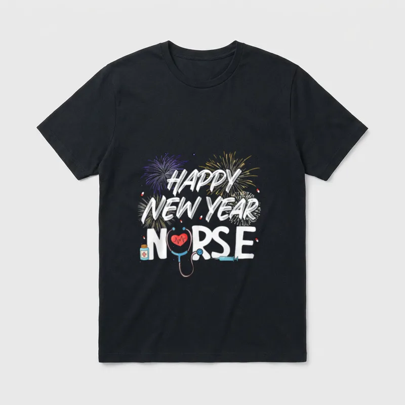 Happy New Year Nurse Stethoscope Fireworks T-Shirt – Classic T-Shirt in Black