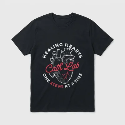 Cath Lab Nursing Catheter Laboratory Nurse T-Shirt – HEALING HEARTS Cath Lab ONE STEMI AT A TIME – Classic T-Shirt in Black